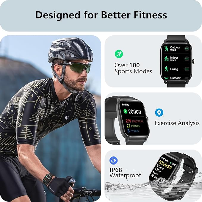 Tensky Smart Watch for Women/Men, 1.85'' Big Activity Smartwatch for iPhone/Android, 100+ Sport Modes Fitness Tracker (Answer/Make Call), Alexa Built-in, Sleep/Heart Rate/SpO2 Monitor, 2ATM Waterproof