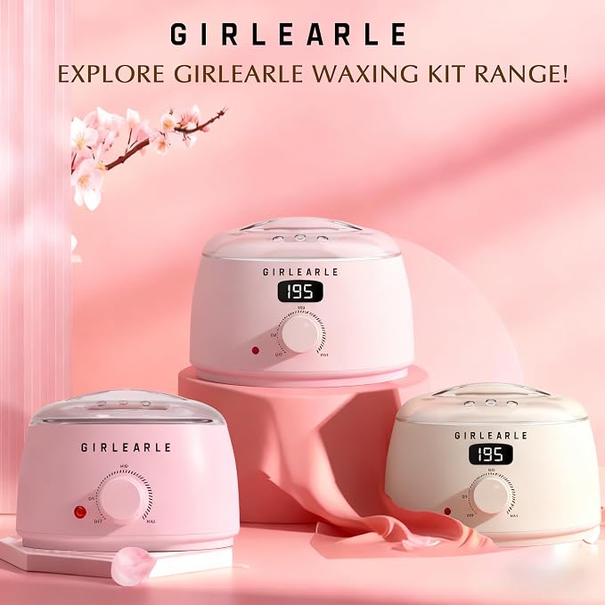 GIRLEARLE Premium Digital Waxing Kit for Women Sensitive Skin, Wax Warmer Hair Removal for Men at Home with Wax Beads & Silicone Pot, Target Different Types of Brazilian Bikini, Facial, Leg, Full body