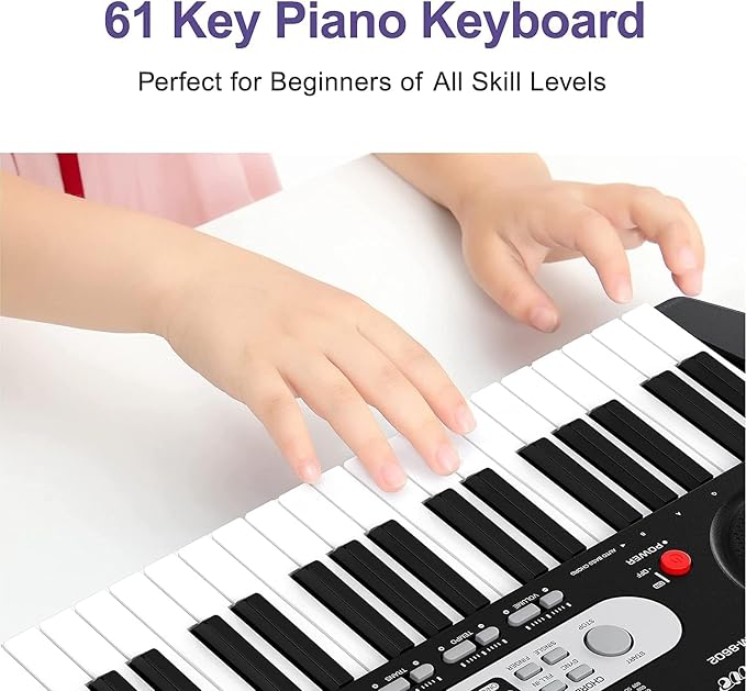61 Keys Piano Keyboard Compact Folding Portable Digital Piano Set for Beginners with Microphone, Headphones, Black and White