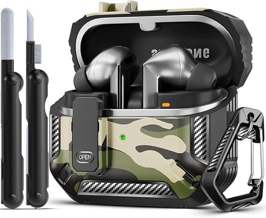 Lock Fit Designed for Samsung Galaxy Buds3 FE (2025) / Buds3 Pro (2024) / Buds 3 Case (2024),with Cleaning kit Full Body Shockproof Carbon Fiber Protection Design