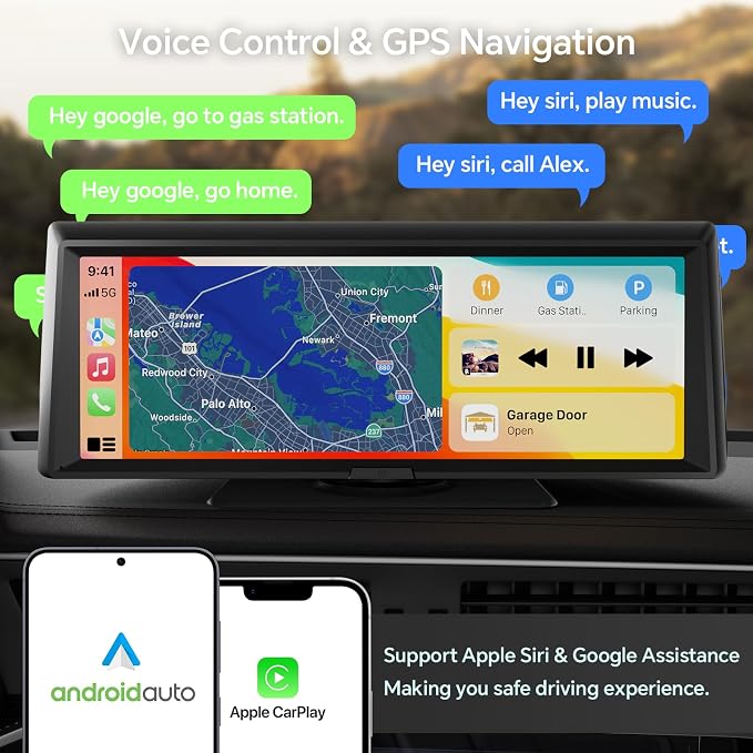 8.1" Portable Wireless Carplay Car Stereo, Apple CarPlay & Android Auto, 2K Built-in Dash Cam, 1080P Backup Camera, Plug & Play Touchscreen with Offline GPS Navigation, Bluetooth 5.2 for Truck SUV RV