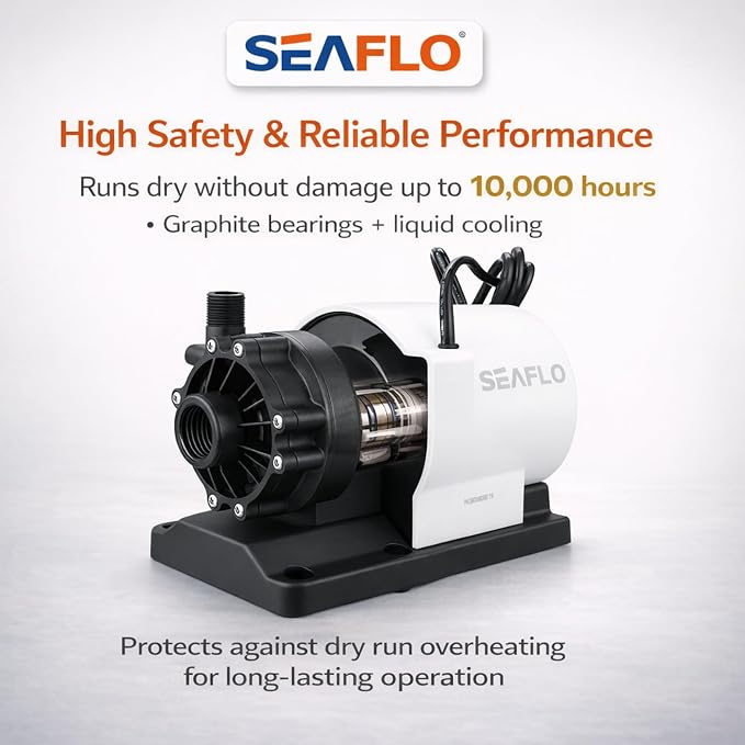 SEAFLO 1000 GPH Air Conditioning 230V Marine AC, 16.6 GPM Magnetic Drive Circulation Pump for Systems up to 45,000 BTU, 26.9 ft Head, Continuous Duty HVAC, 4-Year Warranty