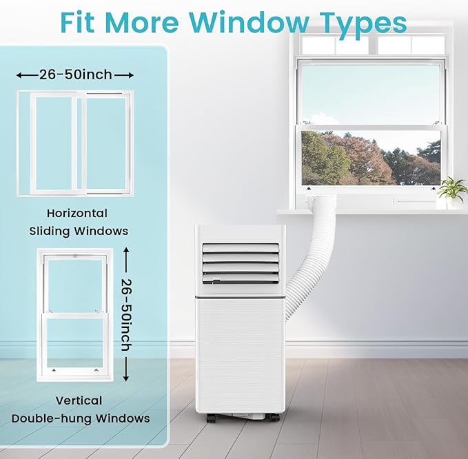 Electactic Portable Air Conditioner 8,000 BTU, 3-in-1 AC Cooler Dehumidifier Fan with LED Display, Remote Control, Quiet, Sleep Mode, 360° Casters, Window Kit for Room Office Apartment Garage