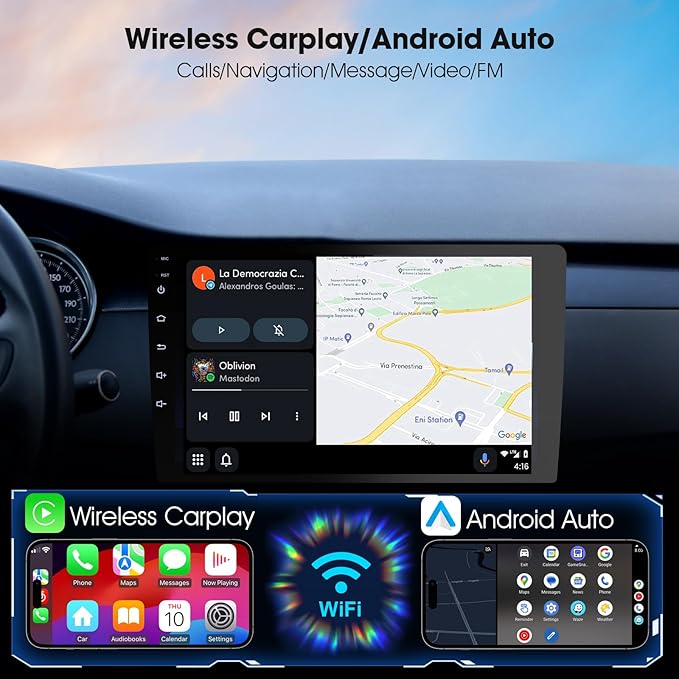 Haudio Carplay Screen for Car, 9 inch Wireless CarPlay & Android Auto,Backup Camera,Double Din Car Stereo,GPS Navigation, ZLink,Audio Receivers, Music Player (9 inch)
