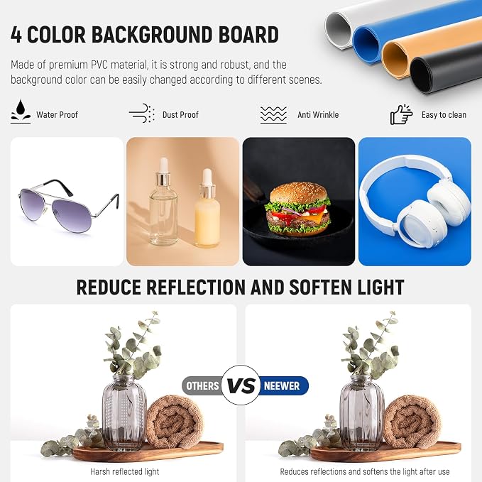 NEEWER Upgraded Photo Studio Light Box, 24"x24" No Glare, 4 Color Backdrops, Cleaning Cloth, 160 LEDs 5600K CRI97+ Folding Mini Desk Photo Booth for Jewelry Electronics Product Photography, LP60