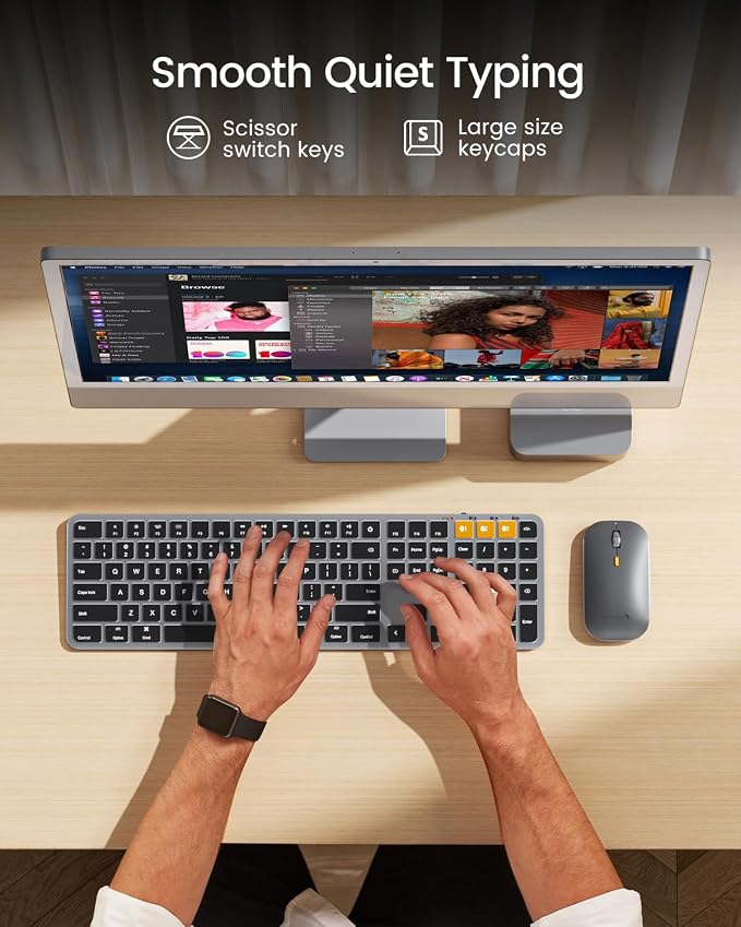 ProtoArc Backlit Bluetooth Keyboard and Mouse for Mac, KM100-A Full Size Wireless Keyboard Mouse for Mac, Multi-Device, Rechargeable, No USB, for MacBook Pro/Air, iPhone, iPad, Space Gray