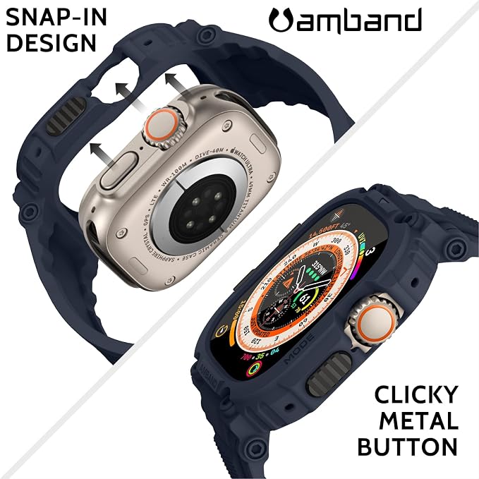 amBand for Apple Watch Ultra 3/2/1 Case, M1 Sport Series Durable Bumper and Screen Protector Fits iWatch Ultra Bands 49mm, Waterproof Gym Workout Accessories for Running Swimming Boating - Navy Blue