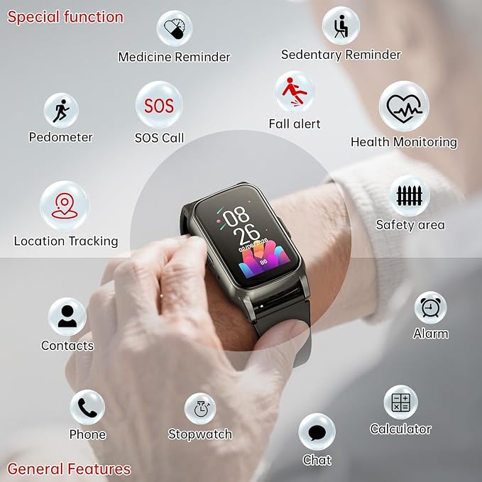 Senior GPS Smart Watch with Fall Detection - 4G LTE Elderly Smartwatch with Real-Time Location, SOS Alerts, and IP67 Waterproof - Ideal for Dementia/Alzheimer’s Safety (Gunmetal Grey)