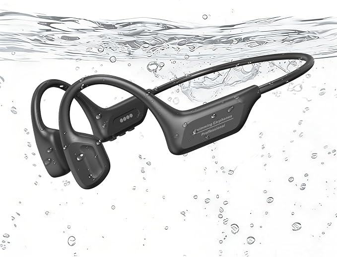 Swimming Headphones Underwater, Bone Conduction Swimming Headphones IPX8 Waterproof Open Ear Headphones with 32GB Built-in MP3, Bluetooth 6.0 Dual Mode, Dual Device Pairing, Magnetic Charging(Black