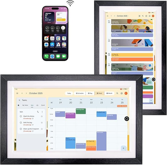15.6" Digital Google Calendar+Pen,No Subscription|All-in-one Smart Display:Photo Frame,Google Play Apps,Voice Assistant,Home Hub,Streaming|Built-in Battery|Wall&Desk|Anti-Glare Touchscreen|Walnut