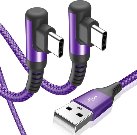 sweguard USB Type C Charger Cable Right Angle [2-Pack,6.6FT] iPhone 16 Charger Nylon Braided Cord for iPhone 15 16 Pro Max Samsung Galaxy S25 S24 S23 S22 S21 S20 S10 S9 Note A15 A55 Flip Pixel LG Moto