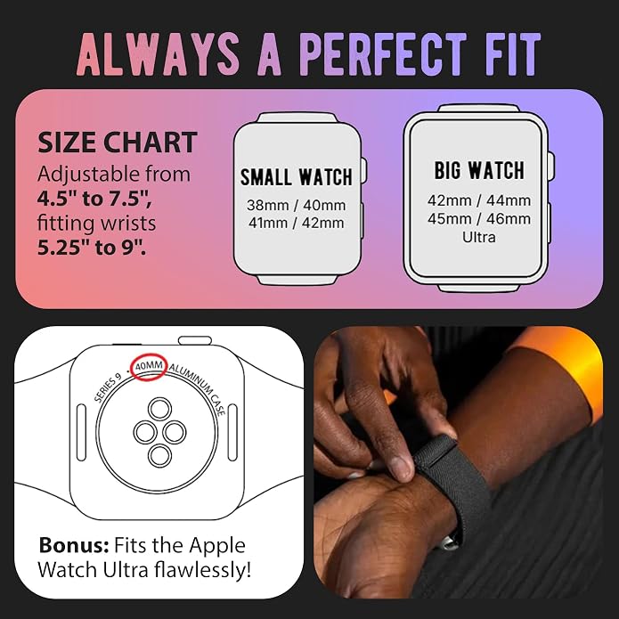 Braxley Bands for Apple Watches - Stretchy and Washable - Adjustable with Apple Watch Bands for Women & Men - Compatible with Apple Watch Series SE Ultra 9 8 7 6 5 4 3 2 1