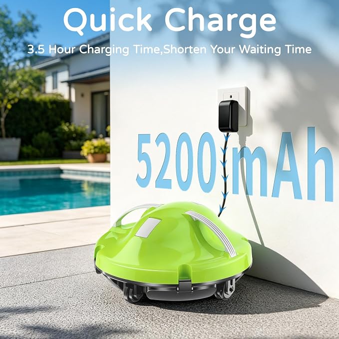2026 NEW Cordless Robotic Pool Cleaner, Automatic Pool Robot Cleaner with Dual-Motor, 130mins Runtime & Auto Parking Pool Vacuum for Above Ground Inground Pools Up to 1100 Sq.Ft,JQR-V201,Green