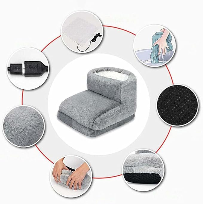 USB Powered Electric Foot Warmer, Heated Slippers, Heated Electric Foot Massager Washable Heat Settings Warmer Cushion (Brown,No Portable Power)