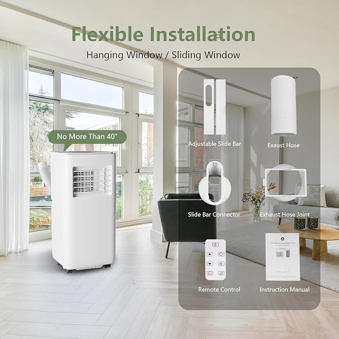 8000BTU Portable Air Conditioners, 3-in-1 Remote Control AC with 24-Hour Timer, Cools Up to 350 Sq. Ft. Inside Air Conditioner with Sleep Mode, Window Kit