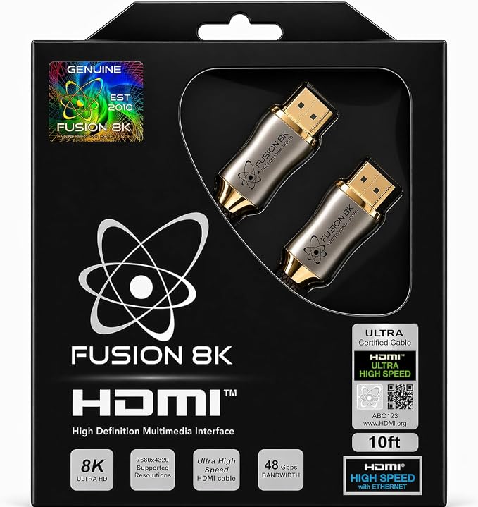 Fusion8K Certified HDMI 2.1 Cable 48Gbps 10 Feet - 10K 8K@60Hz 4K@120Hz 144Hz | eARC HDR10 Dolby Vision HDCP 2.3 | Braided Cord for PS5, Xbox Series X, Apple TV 4K, Roku, OLED TV