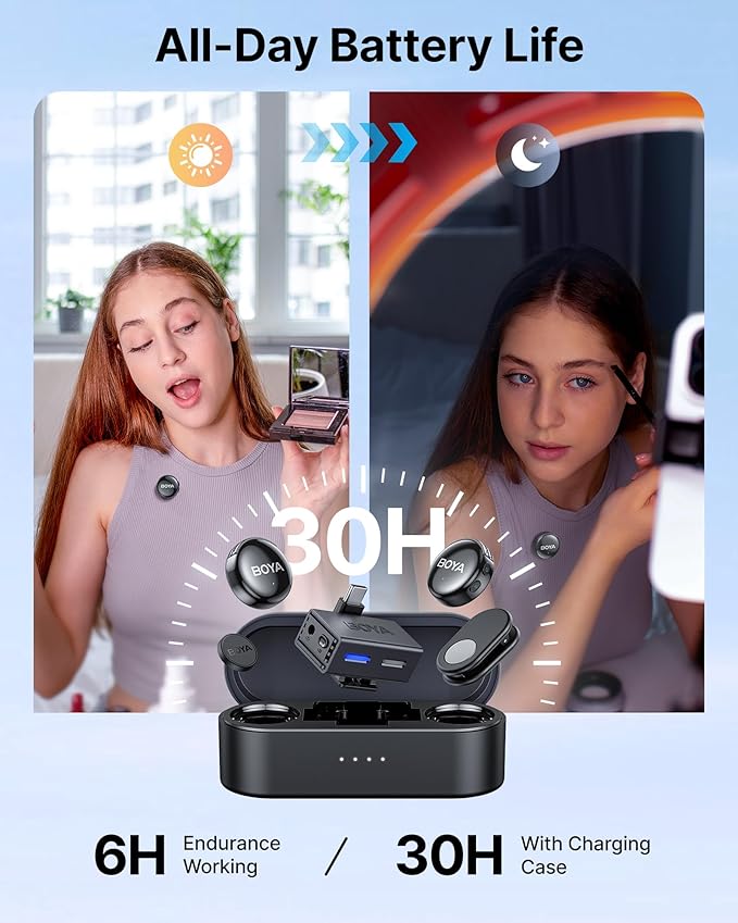 BOYA BOYALINK 3 Wireless Lavalier Mini Microphones for iPhone 15-16/Android/PC/Camera,AI Noise Cancellation,48kHz/24Bit Studio Sound,APP Control,984ft 30h Battery with Charging Case for Vlog Interview