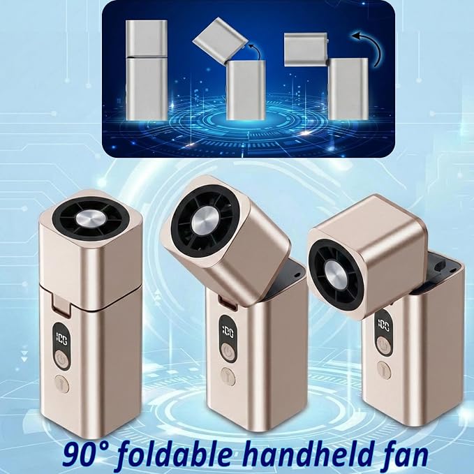Metal Mini Handheld Fan 1-100 speed 15000RPM, 5000mAh Rechargeable Powerful Handheld Turbo Fan with Flashlight, Personal Portable Mini Hand Held Fan for Travel Camping Beach,Gifts for Women (Gold)