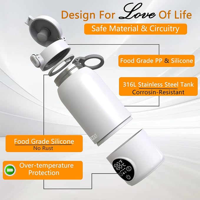 Portable Bottle Warmer, 17oz Milk & Water Warmer for Travel, Efficient Heating with Preset Temperature, PD Fast Charging, IPX6 Rinseable