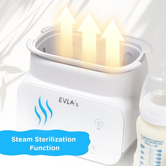 Bottle Warmer - Double Baby Bottle Warmer, Sanitizer, and Milk Defroster - Formula or Breastmilk Heater with Automatic Timer by EVLA’s (White)