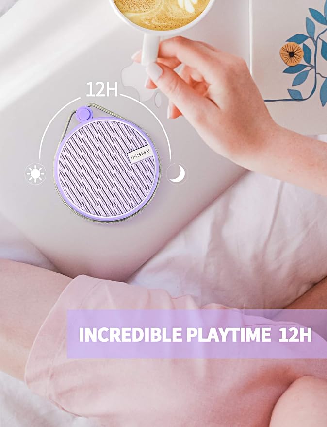 INSMY C12 IPX7 Waterproof Shower Bluetooth Speaker, Portable Small Speaker, Speakers Bluetooth Wireless Loud Clear Sound Support TF Card Suction Cup for Kayak Canoe Beach Gift (Purple)