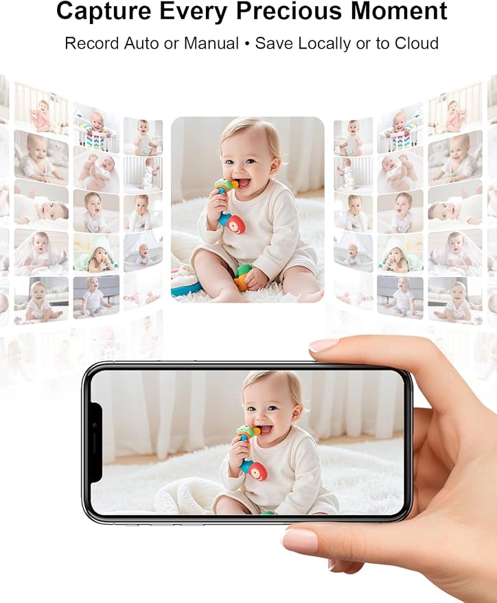 Smart Baby Monitor with 2 Cameras and Phone App, 5" HD Display Multi-Room Video Baby Monitor, Dual Mode (WiFi & Hack-Proof FHSS), Auto Motion Tracking, Cry Temp Alert, White Noise, 36H Battery