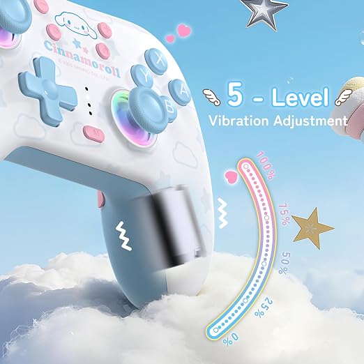 Kuitmor Cinnamoroll Switch Pro Controller, Cute Hall Effect Wireless Gamepad No Drift for Switch 2/Switch/OLED/Lite, PC/Steam, Android, iOS, Bluetooth + Wired, Turbo, Back Buttons, 6-Aixs Gyro, Wake-up, RGB (Blue, Without 2.4g Receiver)