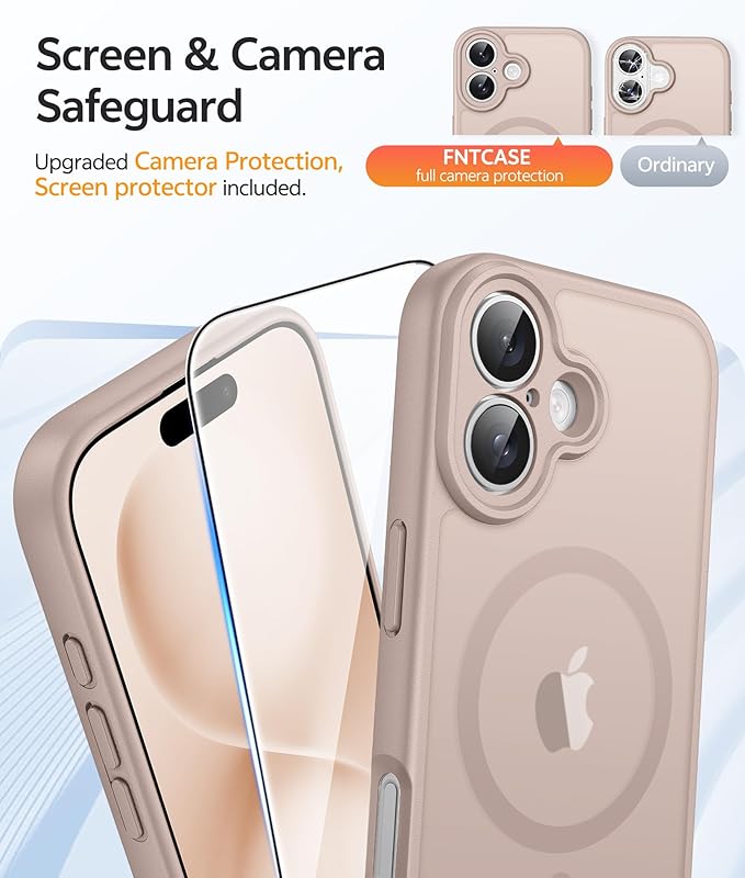 FNTCASE for iPhone 16 Plus Case: [Compatible with Magsafe] Translucent Matte Cases with [Full Camera Protection] [Screen Protector] Military Grade Shockproof Protective Phone Cover - Desert Gold