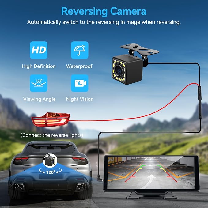 Portable Carplay Screen for Car, 10.26" Wireless Carplay Car Stereo & Android Auto, OTA Updates, Car Play Touchscreen with 1080P Backup Camera,GPS Navigation,Voice Control,5.0 Bluetooth (10.26inch)