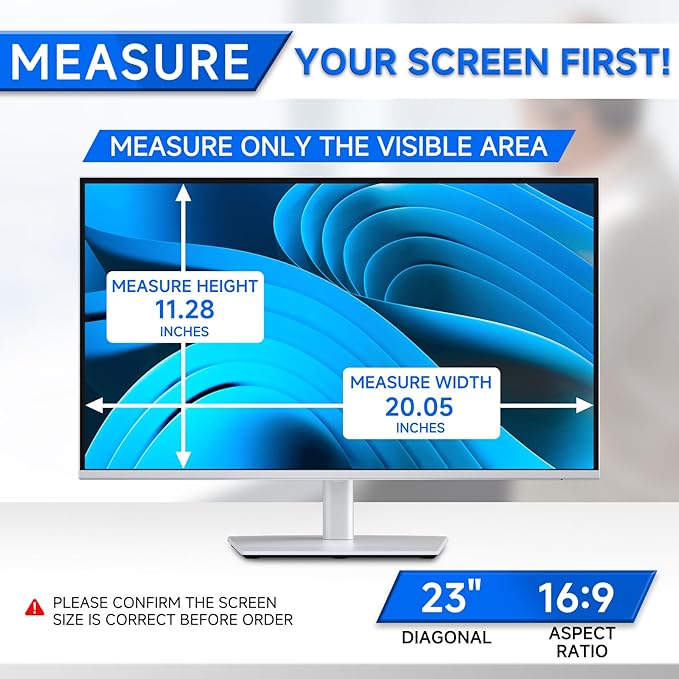 [2-Pack] Privacy Screen For Computer Monitor, 23-Inch 16:9 Aspect Ratio; Anti Spy/Bule Light/Glare And Eye Protection, 2 Install Ways Removable For Office, Airport, Cafe And Other Public Area; Diagonal 23 Inches, Width 20.05 Inches, Height 11.28 Inches