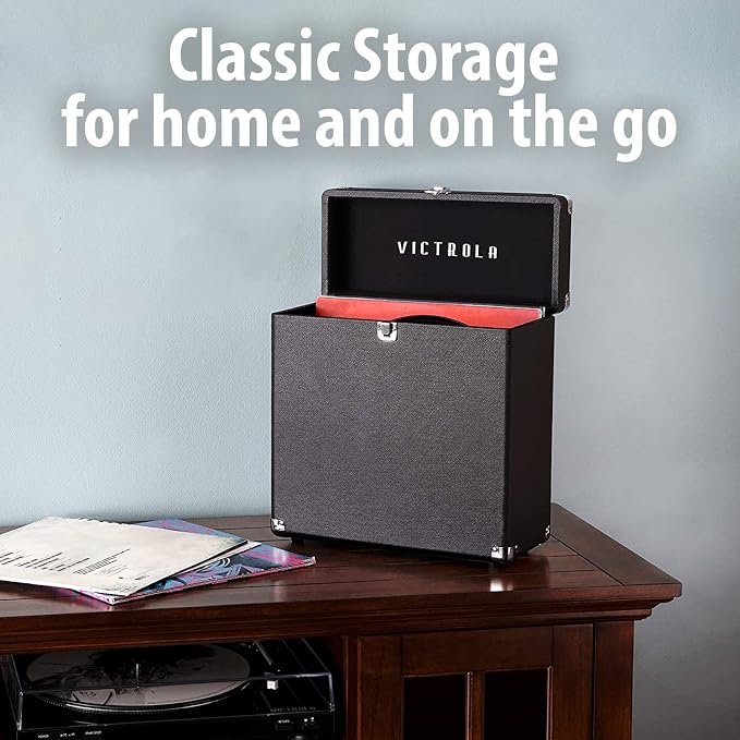 Victrola Collector – Record Storage Case – Holds 30+ Vinyl Turntable Records, Heavy-Duty Hardware, Hinges, & Smart Metal Corners, Portable with Easy-Carry Handle (Turquoise)