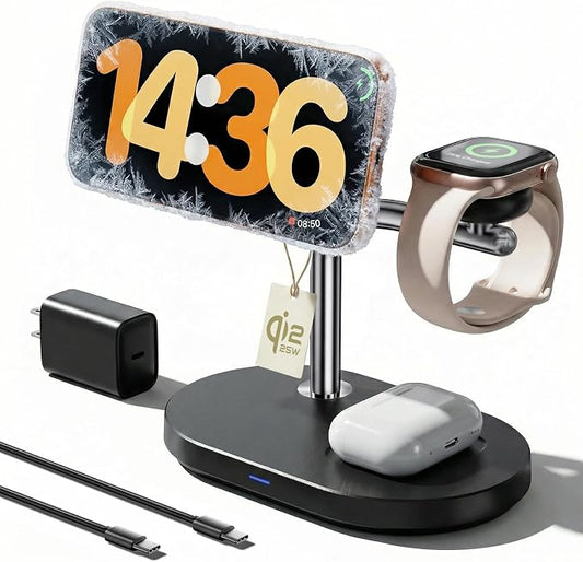 Qi2.2 25W 3 in 1 Wireless Charging Station with TEC Active Cooling Mag-Safe Charger Stand,Magnetic Qi 2 Wireless Charger for iPhone 17-8,Galaxy S26/S25/S24,Apple/Samsung Watch,Pods/Buds(45W Included)