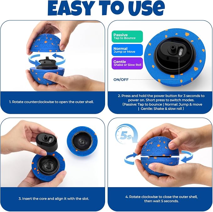 Fsitego Interactive Dog Ball Toys, Automatic Moving Bouncing, Rotating Smart Dog Toy for Small, Medium, Large to Keep Them Busy, Durable E-TPU Material & IP65 Waterproof, 5H Continuous Use(Blue)