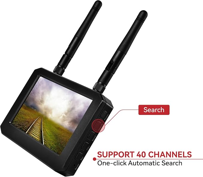 FPV Monitor for FPV Camera- 5.8Ghz 4.3" FPV Display Screen with DVR 40CH Receiver 800x480 IPS Display Built-in Battery for RC Hobby FPV Drone RC Car FPV VTX Goggles