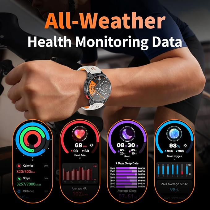Military Smartwatch for Men with Compass & Flashlight, Bluetooth Calling Rugged Outdoor Smart Watch, Fitness Tracker with Heart Rate Sleep Monitor, Waterproof Tactical Smartwatch for Android iPhone