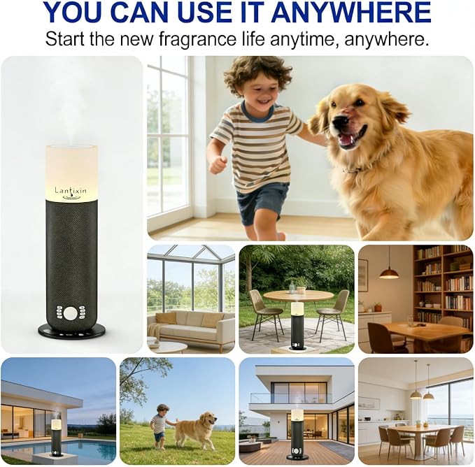 Lantixin Waterless Essential Oil Diffuser,Smart Scent Diffuser with Nightlight,Cold Air Scent Diffuser Oil Machine for Home Large Room,120ml Aromatherapy Diffuser Plug-in for 1000 Sq Ft