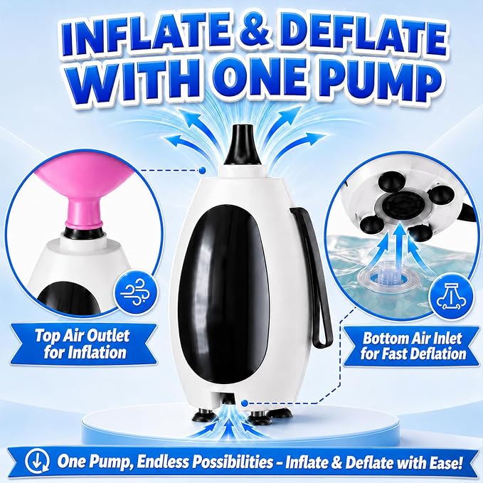 Balloon Pump Electric, Portable Balloon Inflator Air Pump Balloons Blower Machine with 6 Different Nozzles for Party Balloons Decorations Inflator Deflator for Inflatables Pool Floats Air Beds