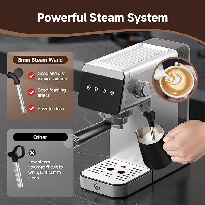 AMZCHEF Espresso Machine 20 Bar, Compact Coffee Maker with LED Touch Screen & Steam Milk Frother, Espresso Maker with 41oz Removable Water Tank for Home & Office, Coffee Machine for Cappuccino, Latte