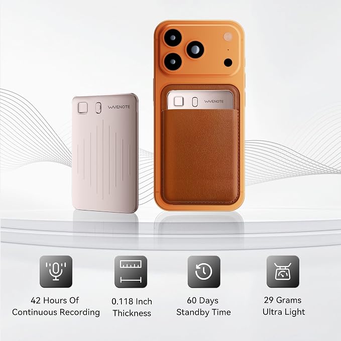WaveNote AI Voice Recorder, Transcribe & Summarize Recorder, 42 Hours Continuous Recording, Support 112 Languages, 64GB AI Recorder for Meetings, Lectures, Calls,Multi-Speaker Voice Recognition