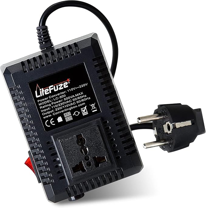 LiteFuze 500 Watt Step Up/Step Down Travel Voltage Converter, 220/110v to 110/220v converter with Type E/F Plug – Compatible with Hair Straightener, Camera, Laptop & More