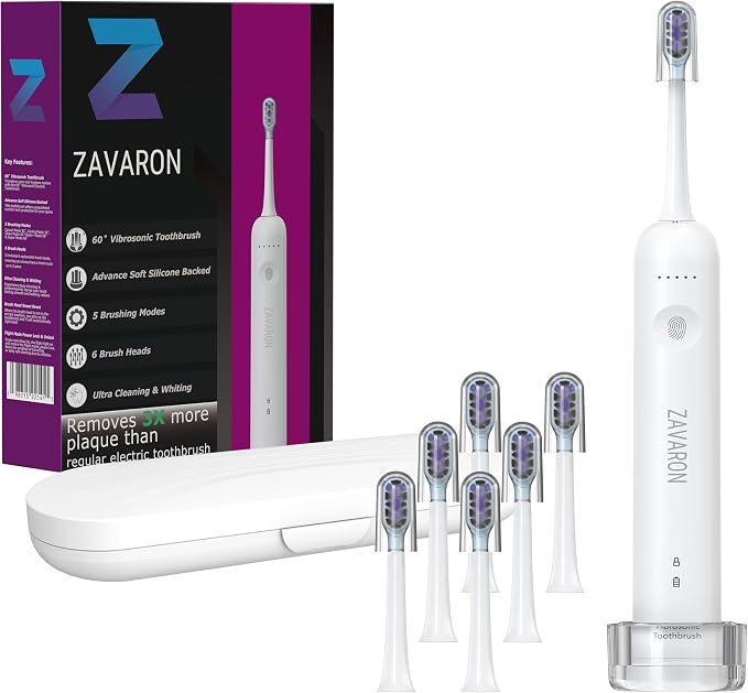 Sonic Electric Toothbrush for Adults – Oscillation & Vibration Rechargeable Power Toothbrush with 5 Modes, 6 Brush Heads & Travel Case - 30+ Days Battery Life IPX7 Waterproof- 2Min Smart Timer