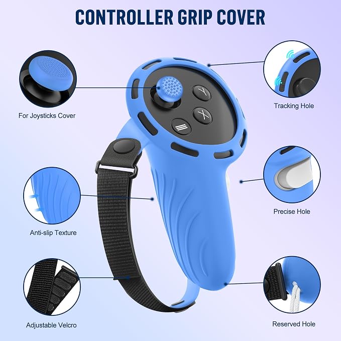 Silicone Cover Set Compatible with Meta/Oculus Quest 3s Accessories, Silicone Face Cover, Controller Grip Cover, Camera Lens Protector, VR Shell Cover, Protective Lens Cover, Not Fit Quest 3