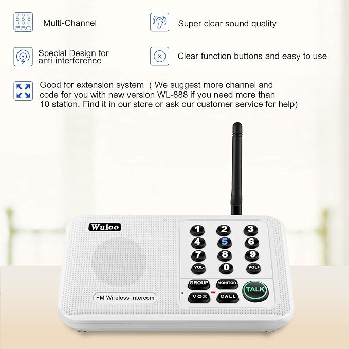 Expandable for Wuloo Intercoms Wireless for Home 5280ft Range 10 Channel 3 Code (Only 1 Unit for Expandable The Original intercom System, CAN NOT Work Without Other Units)