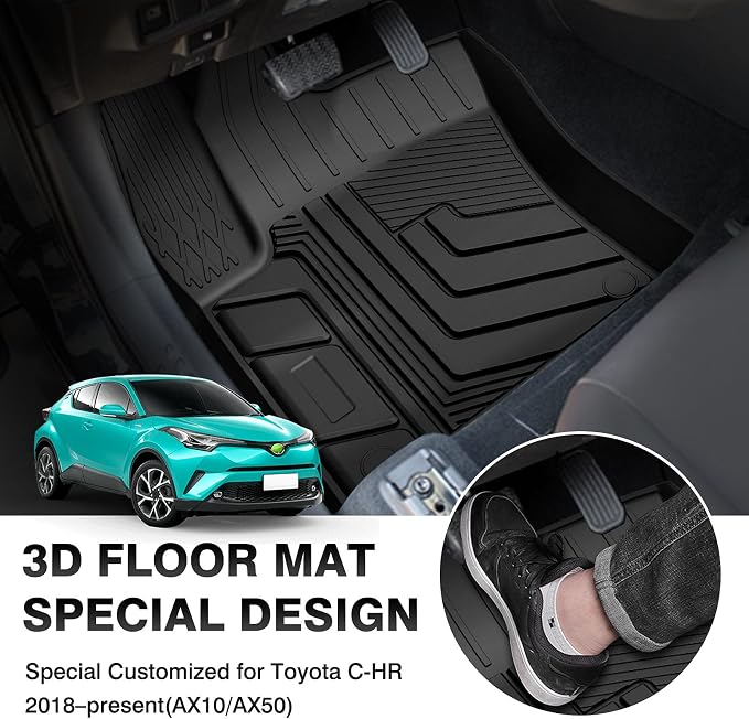 T TGBROS Floor Mats Custom Fit for Toyota CHR 2018-2023 All-Weather Floor Carpet Liners TPE 2 Row for CHR Accessories Non-Slip Heavy Duty Odorless Black