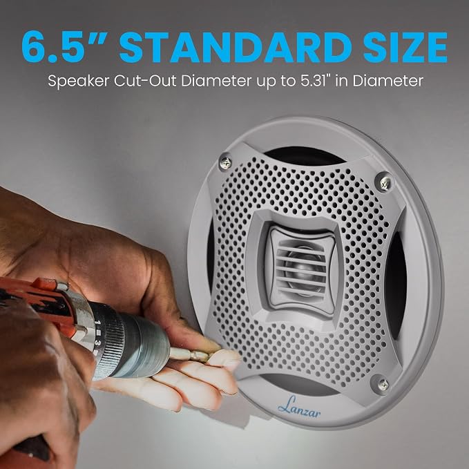 LANZAR 6.25 Inch Marine Speakers - 2 Way Water Resistant Audio Stereo Sound System with 400 Watt Power, Attachable Grills and Resin Treatment for Indoor and Outdoor Use - 1 Pair - AQ6CXS (Silver)