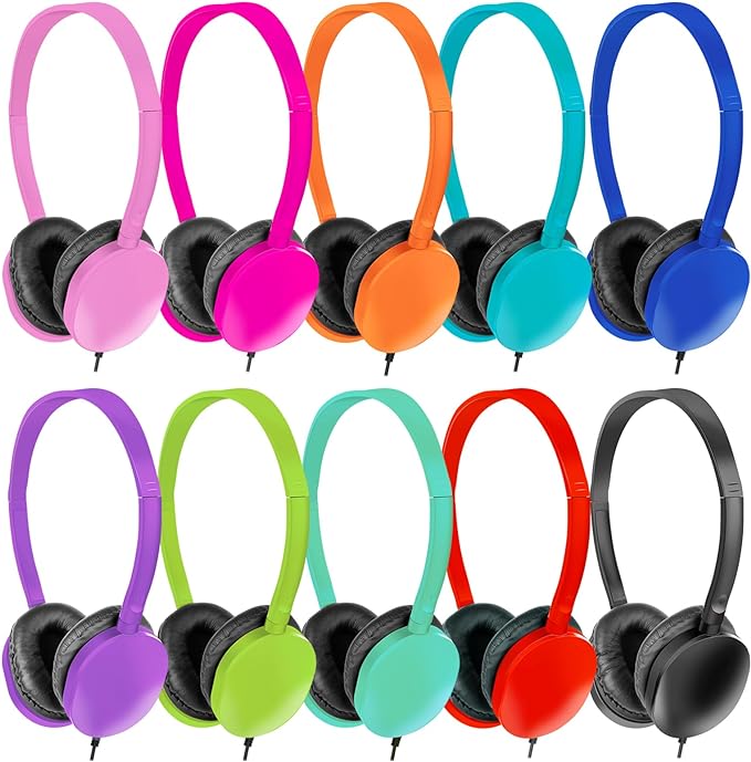 Bulk Headphones 20 Pack for Classroom School Kids, Wholesale Wired Adjustable Headphones Earphones for Students Schools Libraries Museums (Mixed Color)