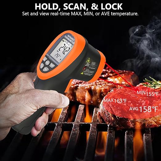 HOLDPEAK Pyrometer D:S=30:1, High Temp Infrared Thermometer -58℉~2732℉, Non-Contact Industrial Laser Thermometer Gun, Digital IR Temperature Gauge 2732 (NOT for Human)