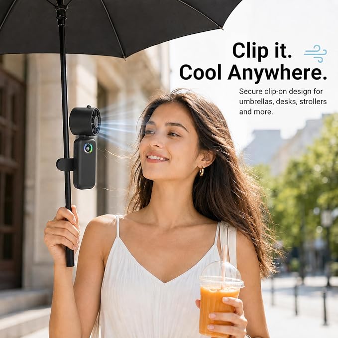 Clip-On Portable Fan with Misting, 4000mAh Up to 12H Battery Life Hand Mini Foldable Fan, 360° Rotating USB Rechargeable Turbo Quiet Stroller Fans for Travel Outdoors and Office Use (Black)
