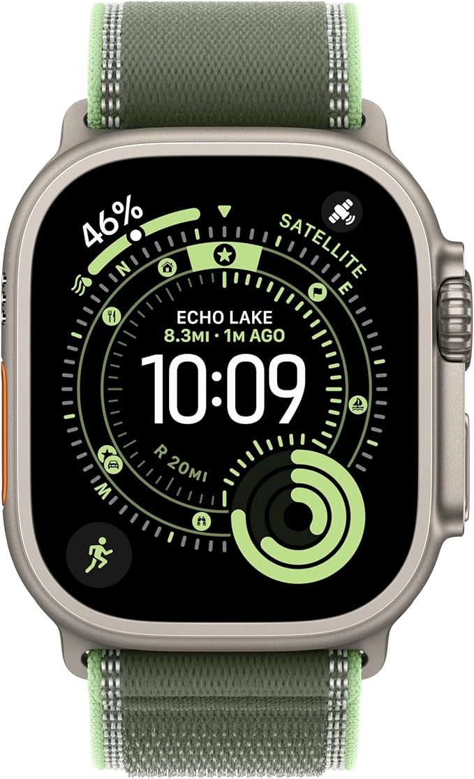 Apple Watch Band - Trail Loop - 49mm - Green/Neon - S/M - Natural Titanium Finish