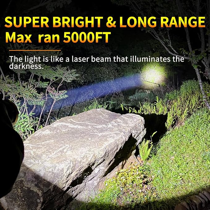 1800LM Rechargeable Spotlight 13600mAh Spotlight Flashlight 80H Long Lasting IP67 Waterproof 3 Modes Spot Light for Outdoor Camping Home Emergency